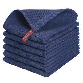 BERYART 100% Cotton Kitchen Dish Cloths, 6 Pack Waffle Weave Ultra Soft Absorbent Dish Towels for Drying Dishes Quick Drying Kitchen Towels Dish Rags, 12 X 12 Inches, Blue