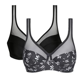 Dim Women - Generous Classic Bra x2 | Perfect Support for Bigger Cups | Thick Stretch Microfibre | U-Back and Wide Straps | Modern Look and Absolute Comfort Urban Bloom/Black 38C