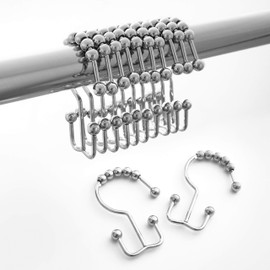Maytex Shower Curtain Hooks Rust-Resistant Metal Double Roller Glide, Rings for Bathroom, Set of 12, Chrome