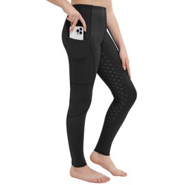 FitsT4 Sports Girls Horse Riding Pants Full Seat Silicone Kids Equestrian Breeches Horseback Pockets Youth Schooling Tights Black Medium
