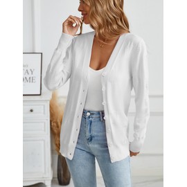 Famulily Women's Fall Open Front V Neck Cardigan Oversized Casual Slouchy Special Ribbed Block Pattern Sweaters White XXL