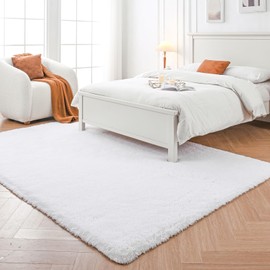 White Fluffy Area Rugs for Bedroom：White Plush Area Rug 4x6 - Indoor Modern Shaggy Soft Carpet for Living Room Bedroom Kids Room Nursery (White, 4x6 Feet)