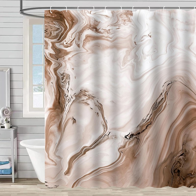 Aqrbeci Brown Marble Shower Curtain, Modern Abstract Tan Ombre Shower