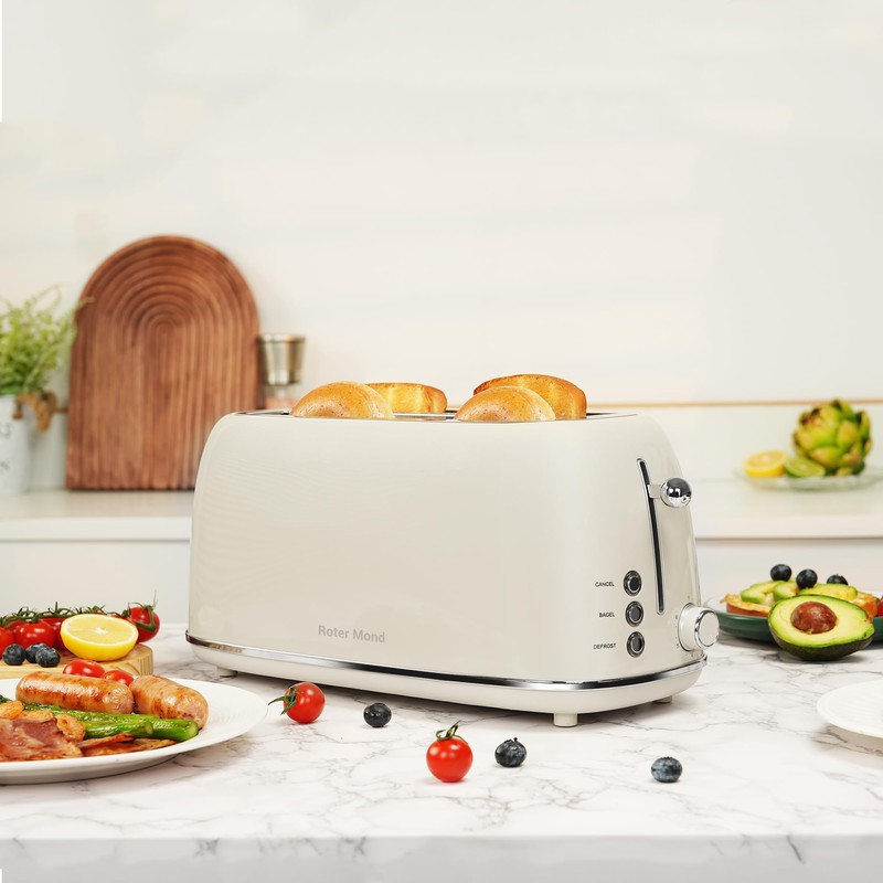 Roter Mond 4 Slice Toaster Retro Stainless Steel Toaster with