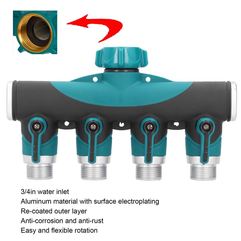 4 Way Hose Splitter Metal Valve Water Distribution Controller Connector