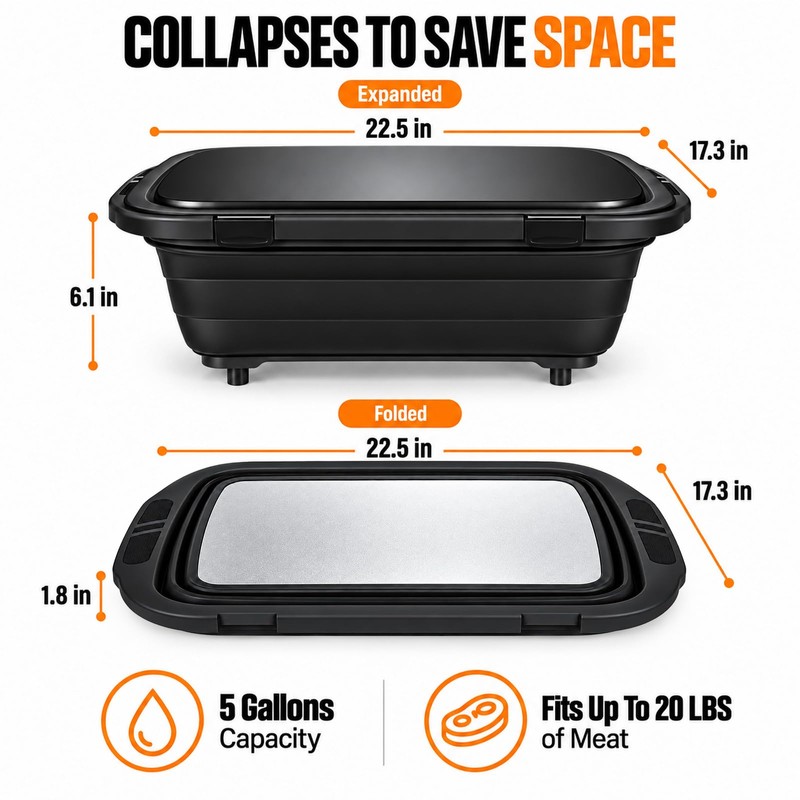 XL Collapsible BBQ Prep Tub with Locking Lid and Cutting