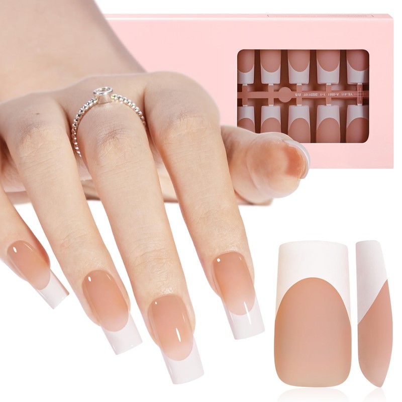 AILLSA Uñas Postizas Francesas de Gel, 180 Unidades, Color Marrón,