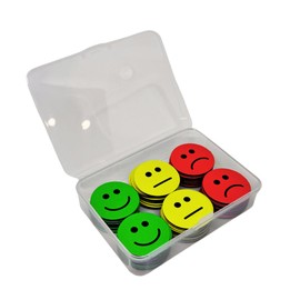 90 Smileys Magnet Set (Diameter 3 cm): 30 Cheerful Green, 30 Neutral Yellow & 30 Sad Red Smileys in Practical Box - Ideal for Creative Communication at School, Work & Everyday Use