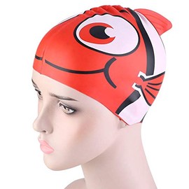 VGEBY1 Gorro de natación para niños, de Silicona, con diseño de Peces, elástico, para Deportes acuáticos, Rojo