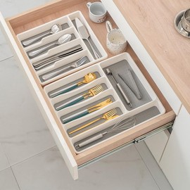 Besteckkasten für Schubladen Besteckhalter Küche Schubladeneinsatz Besteck Organizer 5 Fächer Schublade Besteckeinsatz für Messer Löffel Gabel Essstäbchen Kochutensilien Küchenhelfer Kochzubehör