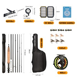 MASTER LOGIC Fly Fishing Rod and Reel Combo Starter Kit, 4-Piece Graphite Fly Rod with Cork Handle, Die Cast Aluminum Reel, Fly Box Case & Fishing Flies and, Carrying Case and Accessories