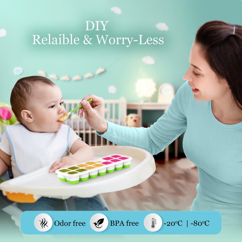 Ice Cube Tray with Lid and Bin, 4 Pack Premium
