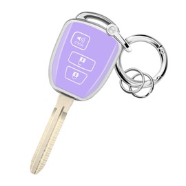FT FUNTOR for Toyota Key Cover,3 Buttons TPU Key Cover with Silver Edge,Compatible with Toyota Corolla Cross L 4Runner SR SR5 Tundra SR SR5 Tacoma SR SR5 (B-Purple)