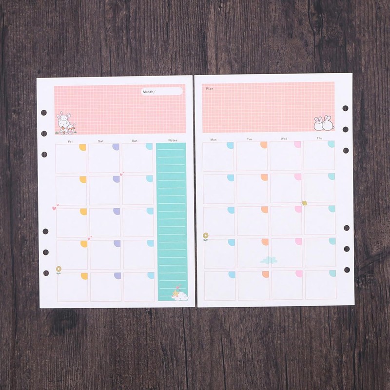 NUOBESTY A5 Refill Paper Colourful Monthly Planner Refills 6 Ring