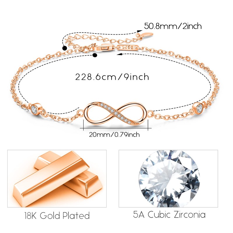 Infinity Anklet Bracelet 925 Sterling Silver Endless Love Symbol Ankle