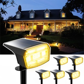 HIBOITEC Solar Spot Lights Outdoor Waterproof 59LED Landscape Lights Solar Powered Uplights Adjustable Brightness Dusk to Dawn for Outside Garden Yard Trees 6 Packs Warm White