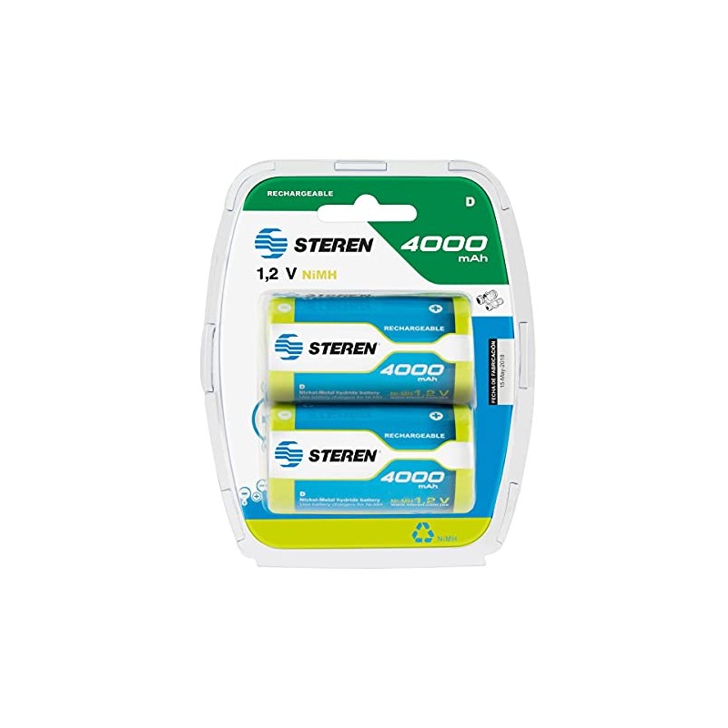 STEREN Paquete de 2 Pilas Recargables D NiMH 4000 mAh