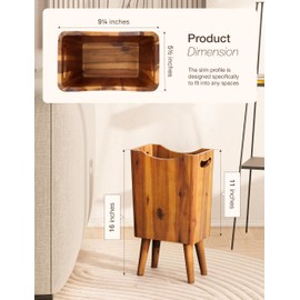 Tidita 2 Gallons Wooden Trash Can 4 Legs - Acacia Wooden Bin, Wood Bathroom Accessories - Small Bin, Waste Basket for Bedroom, Office Garbage Can - Decorative Bathroom Trash Can - Patent Pending