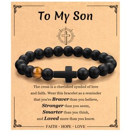 Cross Bracelet Gifts for Men New Dad Father Papa Godfather Grandpa Husband, Pastor Appreciation Gifts for Men/Him, Christian Gifts for Men Faith