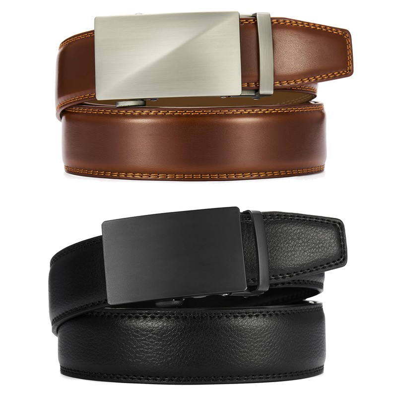 Ratchet Belts for Men 2 Pack - 1 3/8" Leather