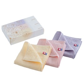Imabari Towel Gift Sara-la Saki Gauze Pile Handkerchief, Set of 3, Purple, Pink, Yellow, Towel Handkerchief, Made in Japan