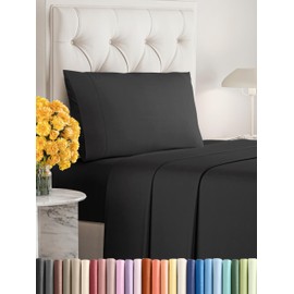 Sleepy Town Twin Size Bed Sheets - 3 Piece - Twin Sheet Set - Extra Soft, Comfy & Cooling - Easy Care - Shrinkage, Wrinkle & Fade Resistant - Brushed Microfiber - Deep Pocket Bed Sheets (Black)