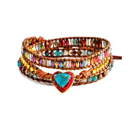 YGLINE Handmade Natural Jasper Stone 3 Strands Wraps Boho Statement Women Bracelet Collection