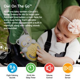 Cloud b Travel Comforting Sound Machine w/Calming Light | 4 White Noise and 4 Lullabies | Re-Activating Smart Sensor | Sweet Dreamz On The Go™ - Owl
