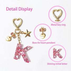 Initial Key Chains Women,Letter Keychain,Purse Charms,Cute Bag Charm (Letter K, Pink)