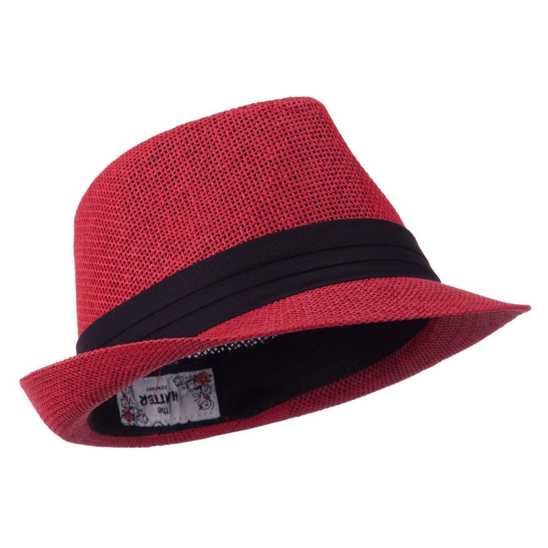 Hatiya Kid's Paper Straw Black Band Fedora (One Size, Red)