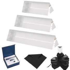 BELLE VOUS K9 Triangle Prism Crystal (Pack of 3) Rainbow Effect Prism Photography Accessories Refractor with Velvet Bag, Microfibre Cloth & Gift Box - Transparent Prisms for Light Spectrum Teaching