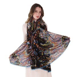Xinmurffy 100% Merino Wool Travel Scarf Pashmina Shawls and Wraps for Women Cashmere Warm Winter Large Floral Blanket Scarves