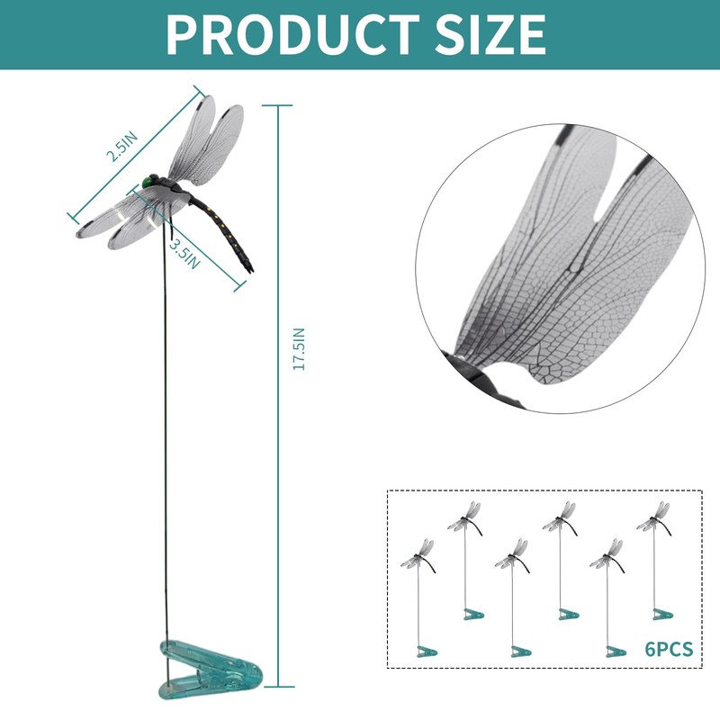 6 Pack Dragonfly Hat Clip-Artificial Realistic Dragonfly Clip-Fly Deterrent, Dragonfly