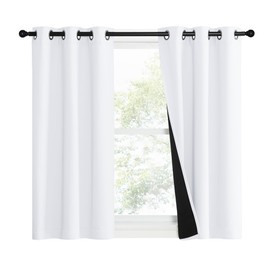 NICETOWN Pure White 100% Blackout Lined Curtains, 1 Pair, 37" Width x 50" Length Each Panel, 2 Thick Layers Narrow Wide Window Treatment Panels Thermal Insulated Drapes for Kitchen Small Window