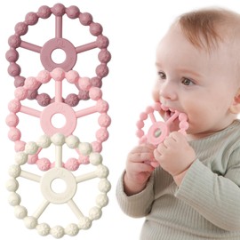 3 Pack Ring Teether Baby Infant Toys, Baby Essentials, Silicone Teething Ring Toys for Babies 6 Months, Seposeve Toddler Teethers 6-12 Months 12-24 Months, Infant Teething Relief, Purple Pink White