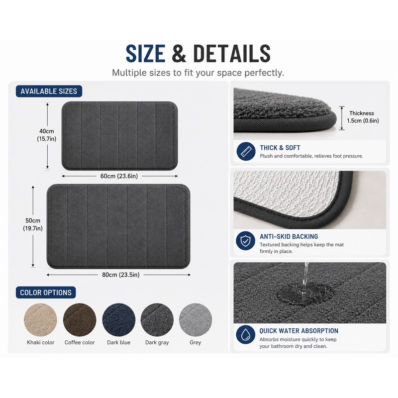2 Pack Coffee Color Cotton Bathroom Floor Mat Soft Absorbent