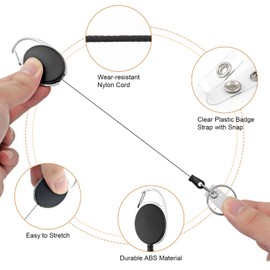2-Pack Extendable Retractable ID Badge Holders with Card Slot & Carabiner Clip - Durable ABS & Zinc Alloy Design - Holds 5 Cards, 7 Keys - 22.83" Cord for Easy Access - for Offices, Nurses, Events