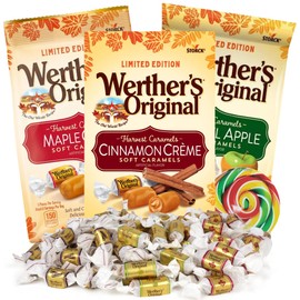 Cinnamon Creme, Maple, and Caramel Apple Soft, Chewy Candies, Bulk Individually Wrapped Fall Candy, 7.4 Ounces Each (Pack of 3)