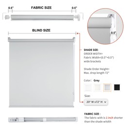 Homebox Light Filtering Shade Blinds for Windows 70% Blackout, Room Darkening Roller Shades Pull Down Blinds for Home and Office 30" W×72" H Light Grey