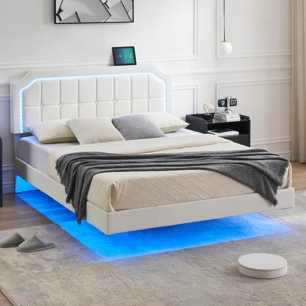 GAOMON Queen Size Floating Bed Frame with RGB Led Lights