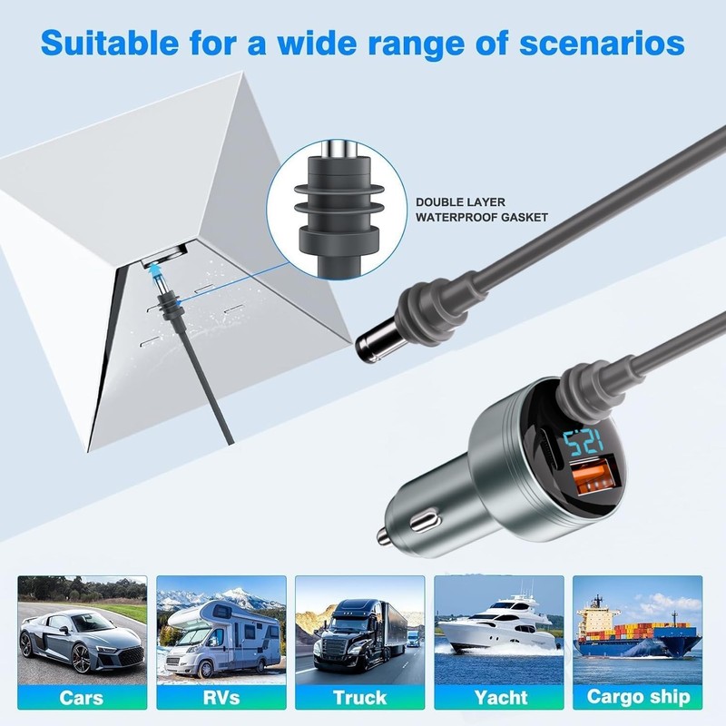 Starlink Mini 12V Car Charger, 16 AWG Cable, Starlink Mini