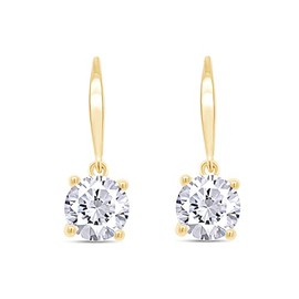 4CT Moissanite Dangle Earrings, D Color Ideal Cut Lab Created Moissanite Diamond 18K Yellow Gold Over Sterling Silver 4 Prong Earrings for Women
