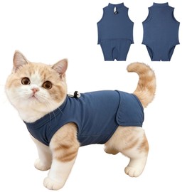 Gyuzh Cat Surgery Recovery Suit for Female Male Cats - Breathable Cone Alternative. Easy-Pull Recovery Suit with Adjustable Neck & Snap Closure for Spay Neutering, Anti-Licking Wound Care Blue M