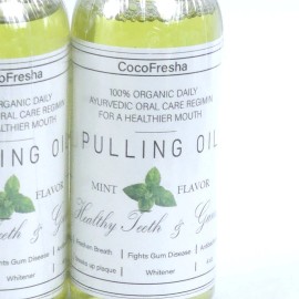 CocoFresha 3 Bottles 4 Oz 100% Organic Pulling Oil for Healthy Teeth, Gums Mouthwash Mint