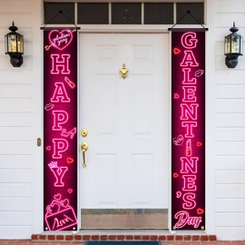 Galentines Day Decorations Porch Banner, Pink Neon Galentines Day Banner Happy Galentines Day Porch Sign Galentines Gang Happy Galentines Day Banner for Girl Lady Galentines Day Party Decorations