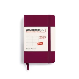 LEUCHTTURM1917 370676 Weekly Planner 2025, Mini A7 Hardcover - 12 Month Planner, Lined, Port Red, English