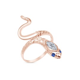 AFFY 14k Rose Gold Over Sterling Silver Simulated Blue Sapphire With Cubic Zircinia Snake Band Ring Jewelry For Ladies, Ring Size 8