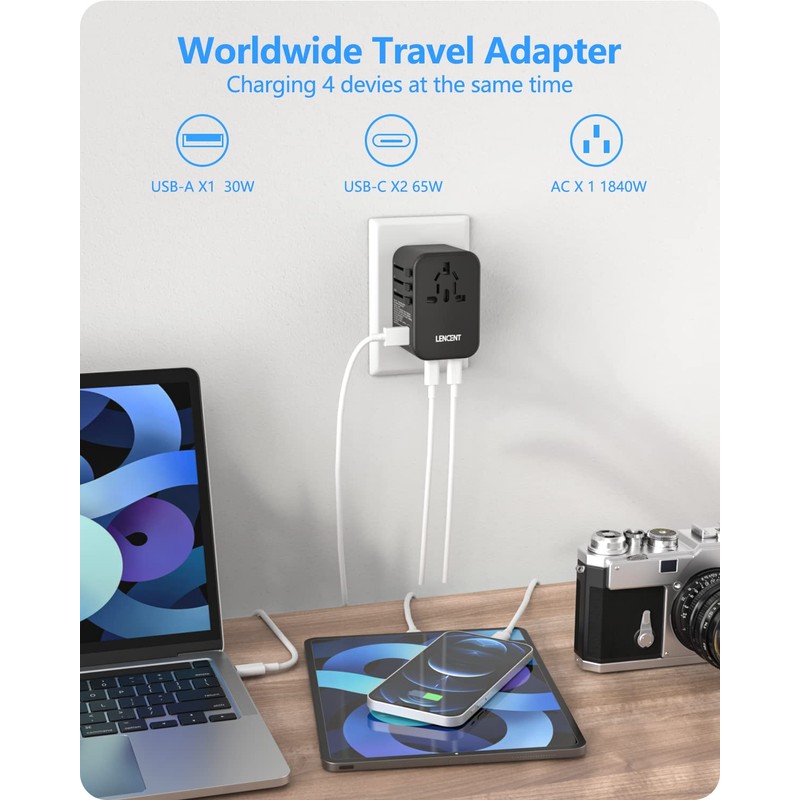 LENCENT Universal Travel Adapter Worldwide Travel Plug with 1 USB