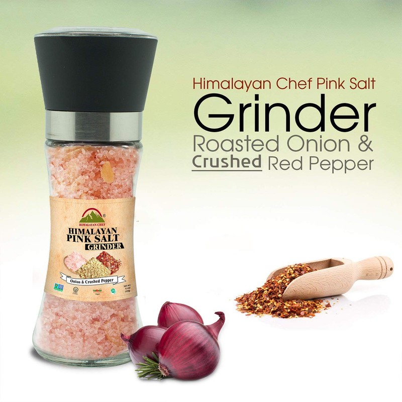 Himalayan Chef Pink Salt Grinder, Roasted Onion & Cushed Red