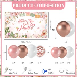 MEHOFOND 107Pcs Feliz Día De La Madre Decorations Mexican Mother's Day Balloons Set, Rose Gold Floral Feliz Dia Mama Love You Mom for Best Mom Ever Mothers Day Party Supplies